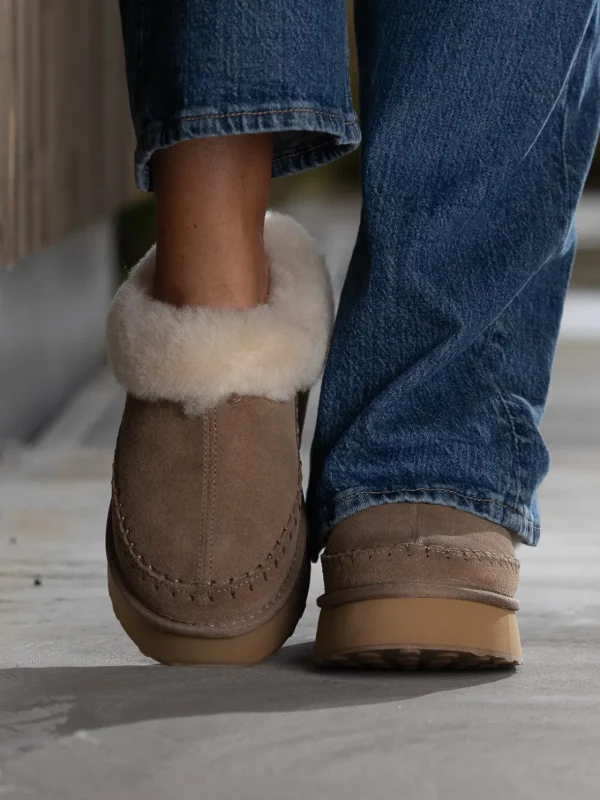 Jean Paul Vintersko | Tøfler>– Taissy Suede Fur Feather Grey