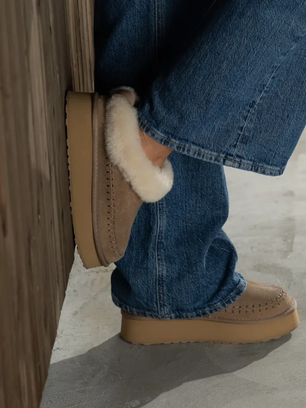 Jean Paul Vintersko | Tøfler>– Taissy Suede Fur Feather Grey