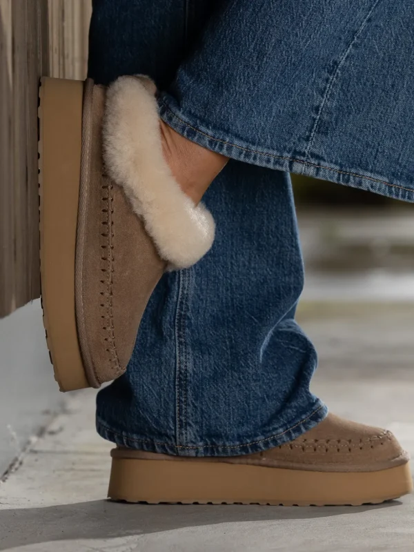Jean Paul Vintersko | Tøfler>– Taissy Suede Fur Feather Grey